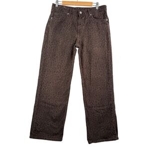 ZARA Leopard Print High Rise Wide Leg Jeans 90s retro boho Y2K sz 8